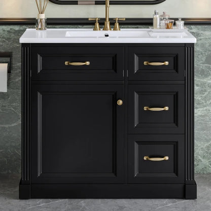 36 Inch Bathroom Vanity with Ceramic Sink & 4 Drawers