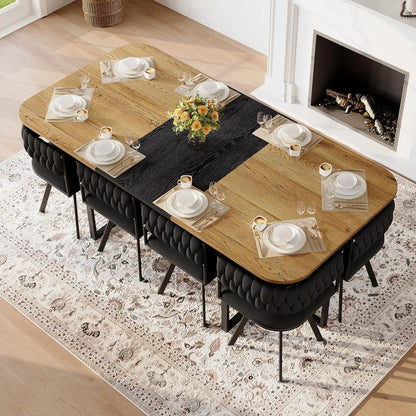 9-Piece Space-Saving Two-Tone Wood Grain Dining Table Set
