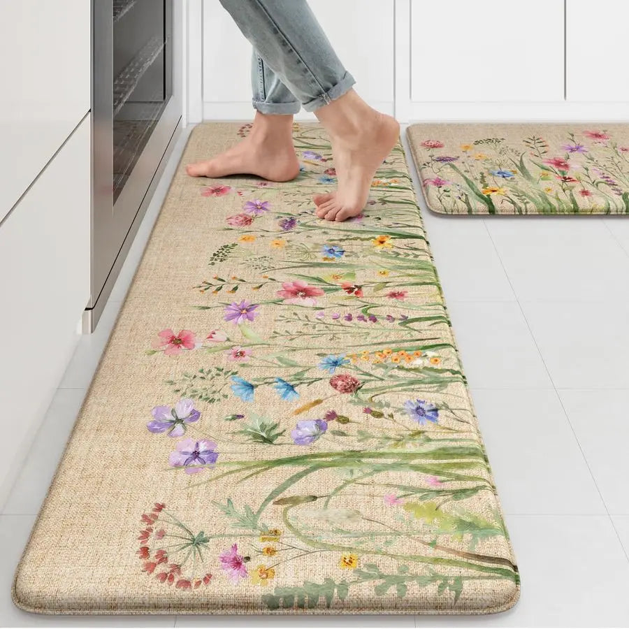 Anti Fatigue Floral Kitchen Mat Sets of 2 are also Non-Slip & Cushioned