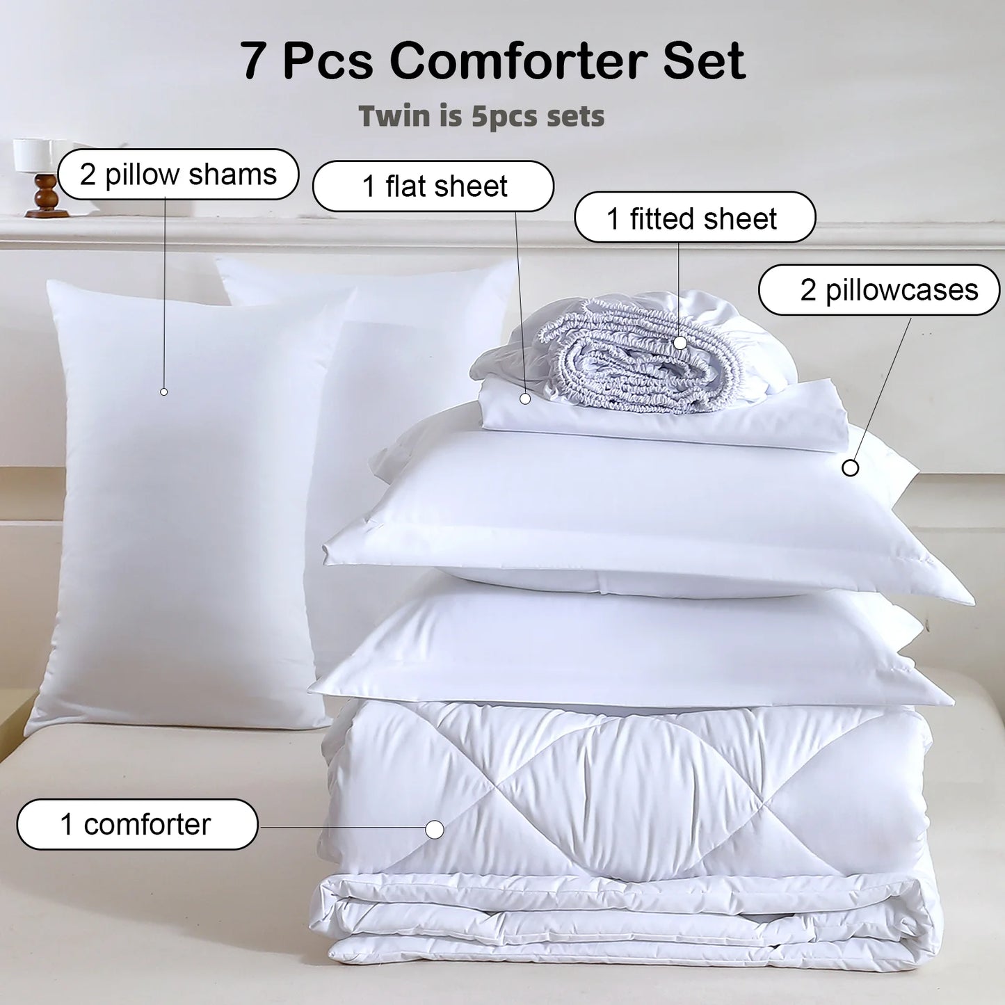 5pcs/7pcs Twin, Full, Queen, King, Bedding Sets with Comforter