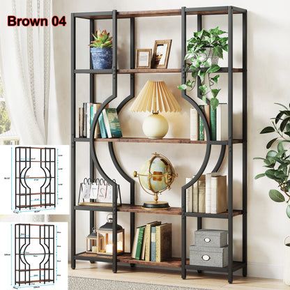 Elegant Geometric 5 Tier Bookshelf with Open Display Shelves