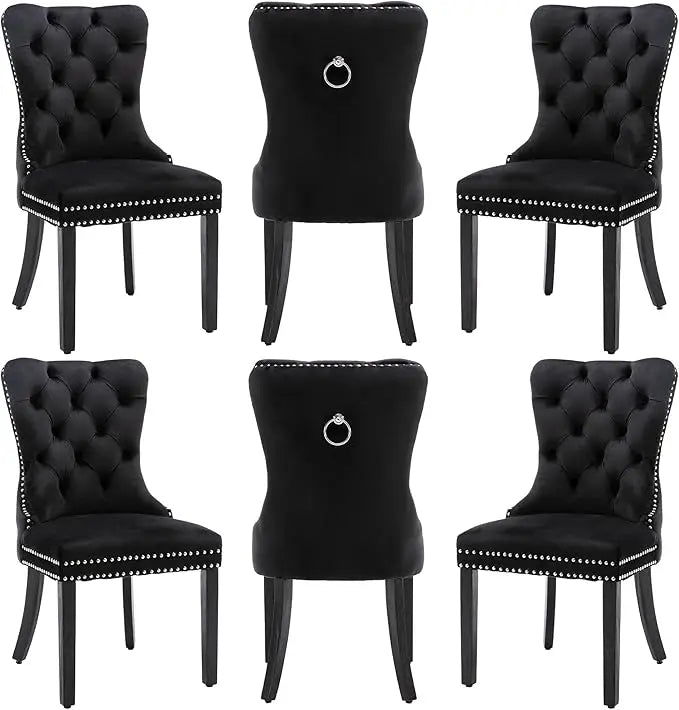 Velvet Dining Chairs Set of 6 with Wood Legs