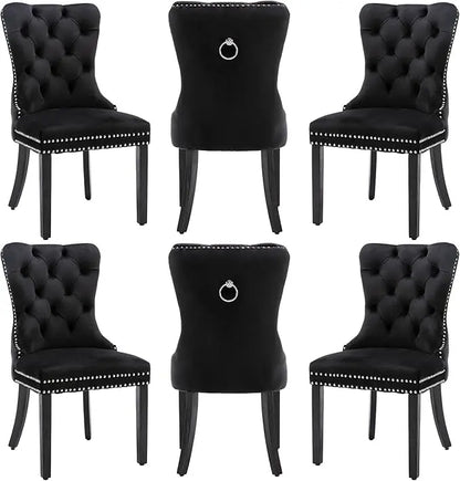 Velvet Dining Chairs Set of 6 with Wood Legs