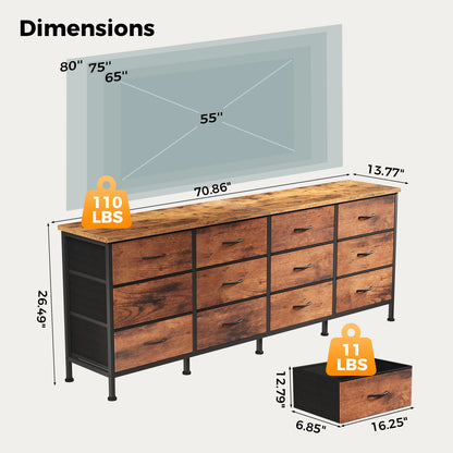 Wood Top Entertainment Center w/Fabric Drawers Fits Up to 80'' TVs