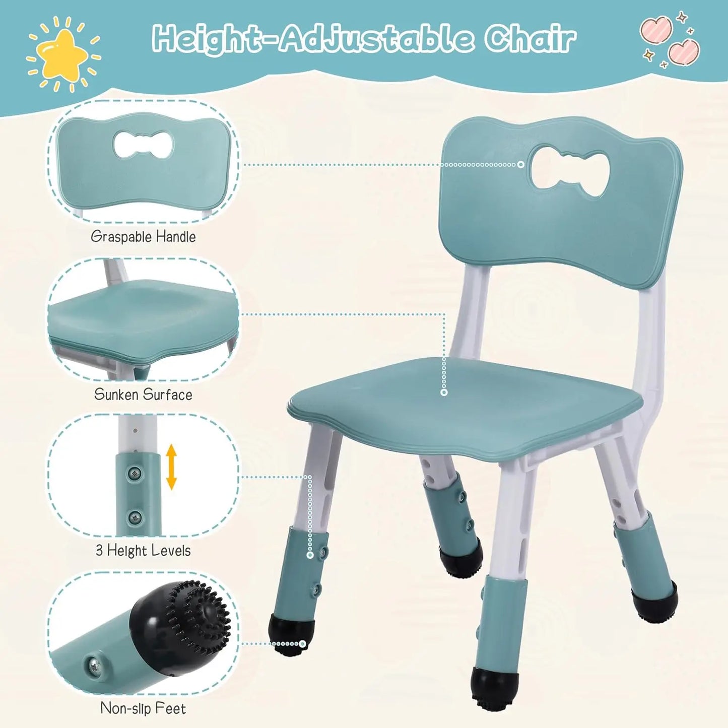 4 in 1 Kids Activity Table and 2 Chairs Set for Kids Ages 3-10