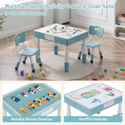 4 in 1 Kids Activity Table and 2 Chairs Set for Kids Ages 3-10