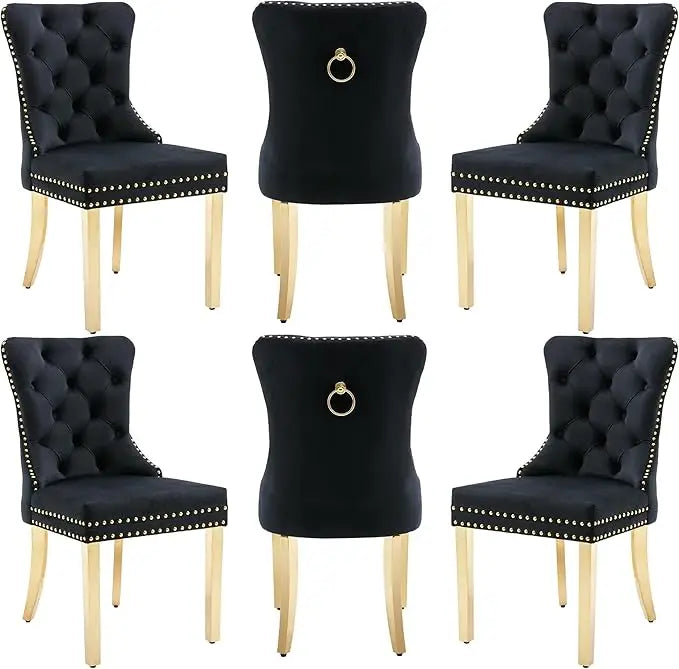 Velvet Dining Chairs Set of 6 with Wood Legs