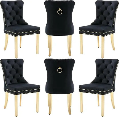 Velvet Dining Chairs Set of 6 with Wood Legs