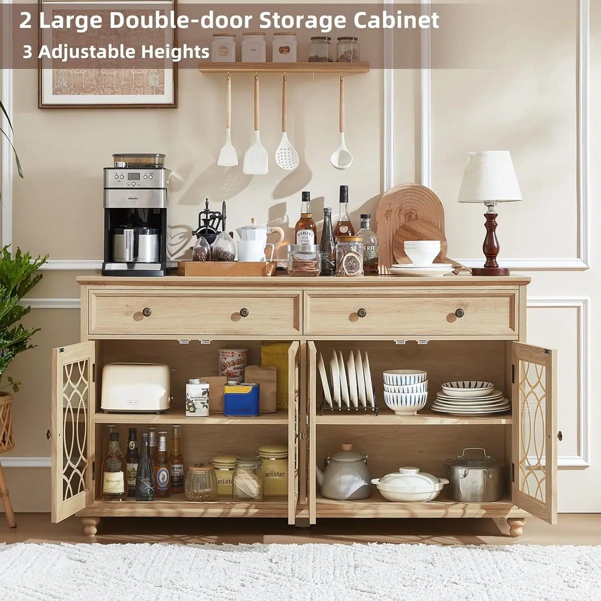 Farmhouse Sideboard Cabinet with Glass Doors