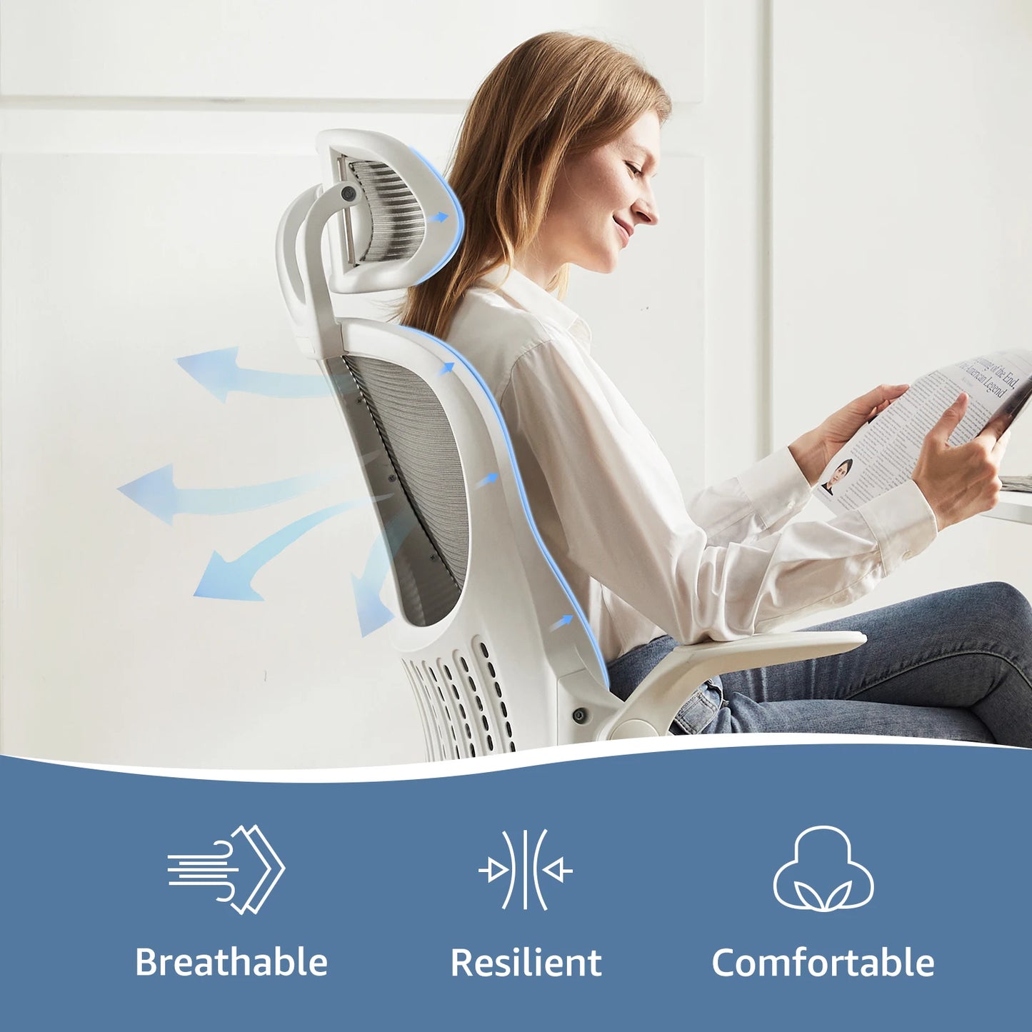 Mesh Ergonomic Office Desk Chair with Adjustable Headrests & Lumbar Support