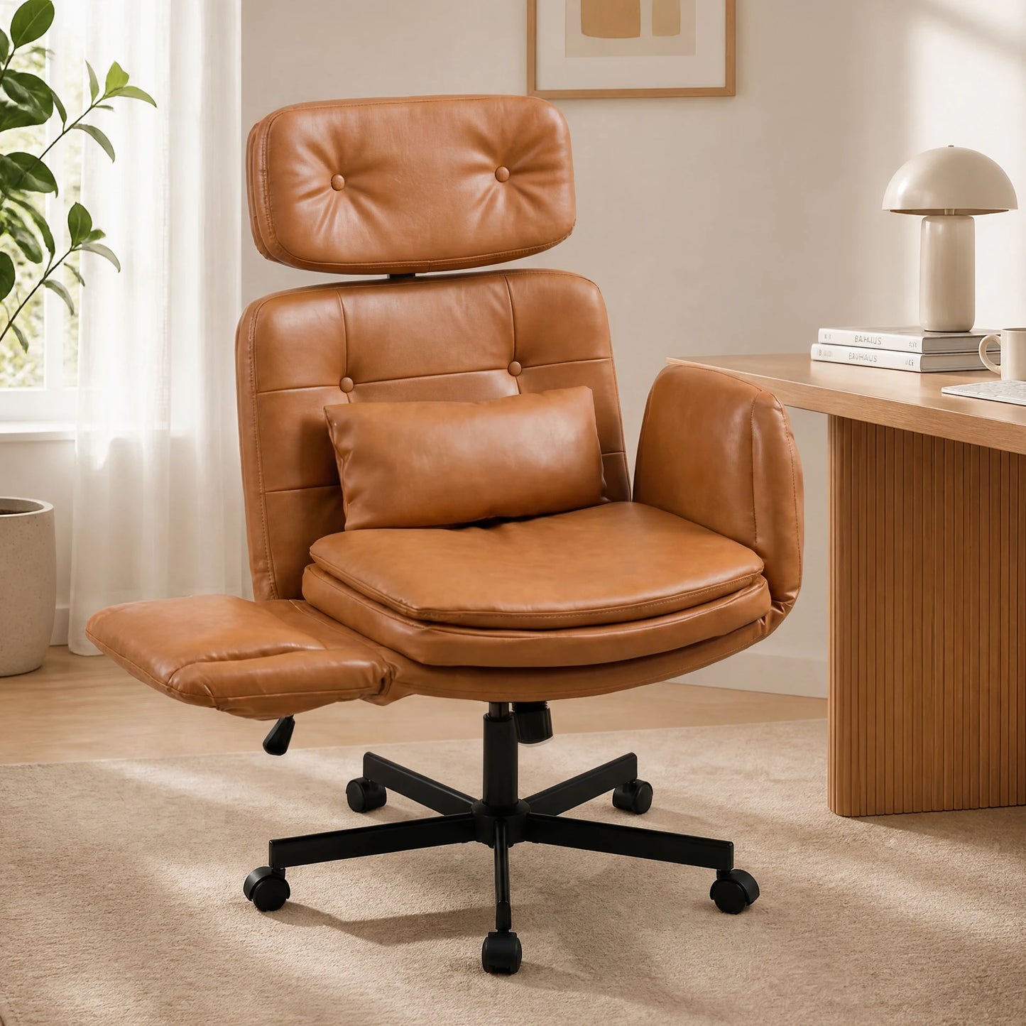 Ergonomic Cross-Legged Computer Desk Vanity Chair with Flip Armrests