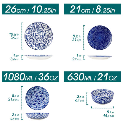 12/24/36 Piece Chinese Blue and White Porcelain Plate Set