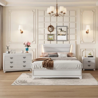 3 PCS Queen Bedroom Sets, Upholstered Bed, Nightstands & Dresser