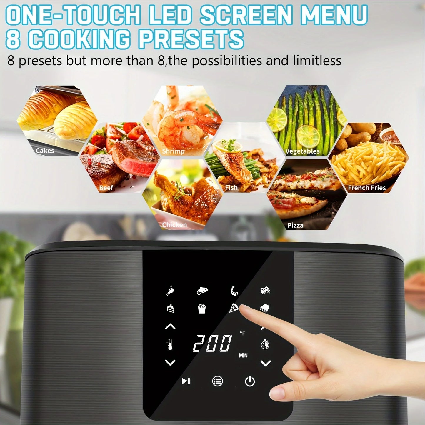 7QT Air Fryer Cooker w/ 8 Presets Menu & Digital Touch Screen