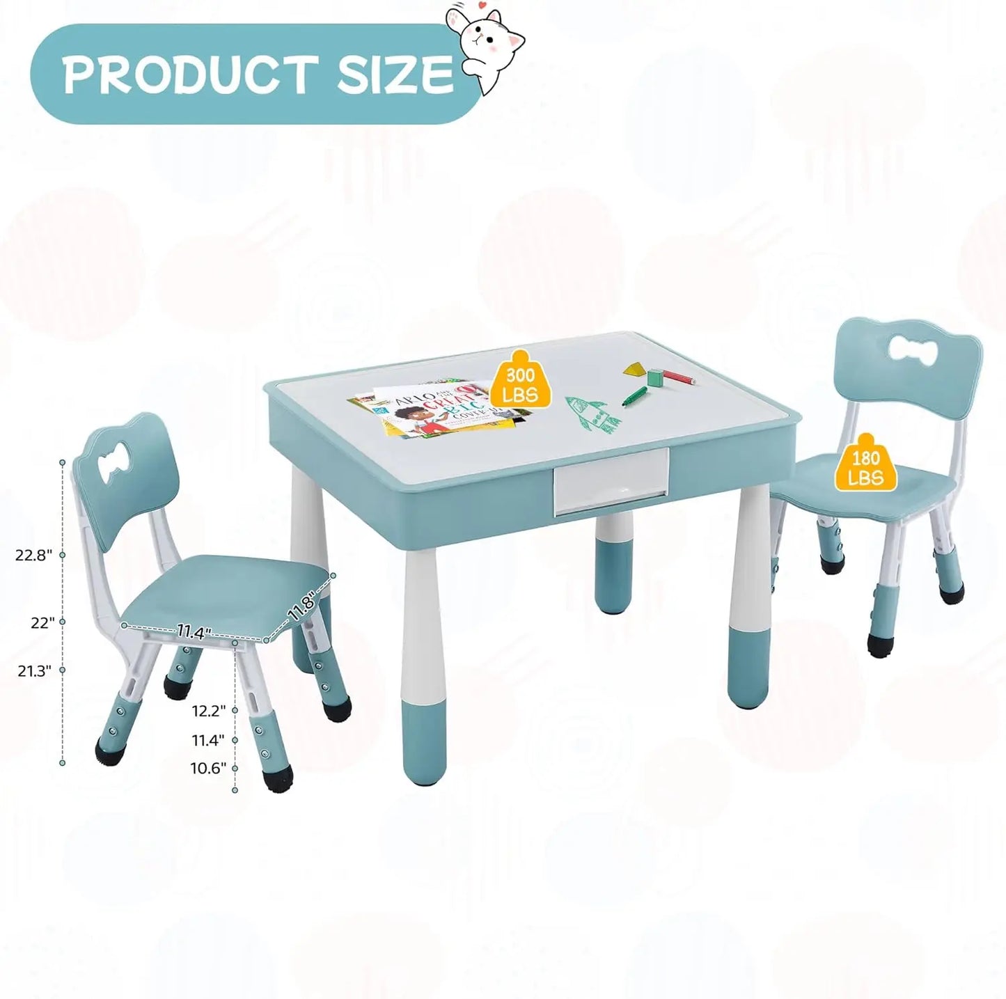 4 in 1 Kids Activity Table and 2 Chairs Set for Kids Ages 3-10