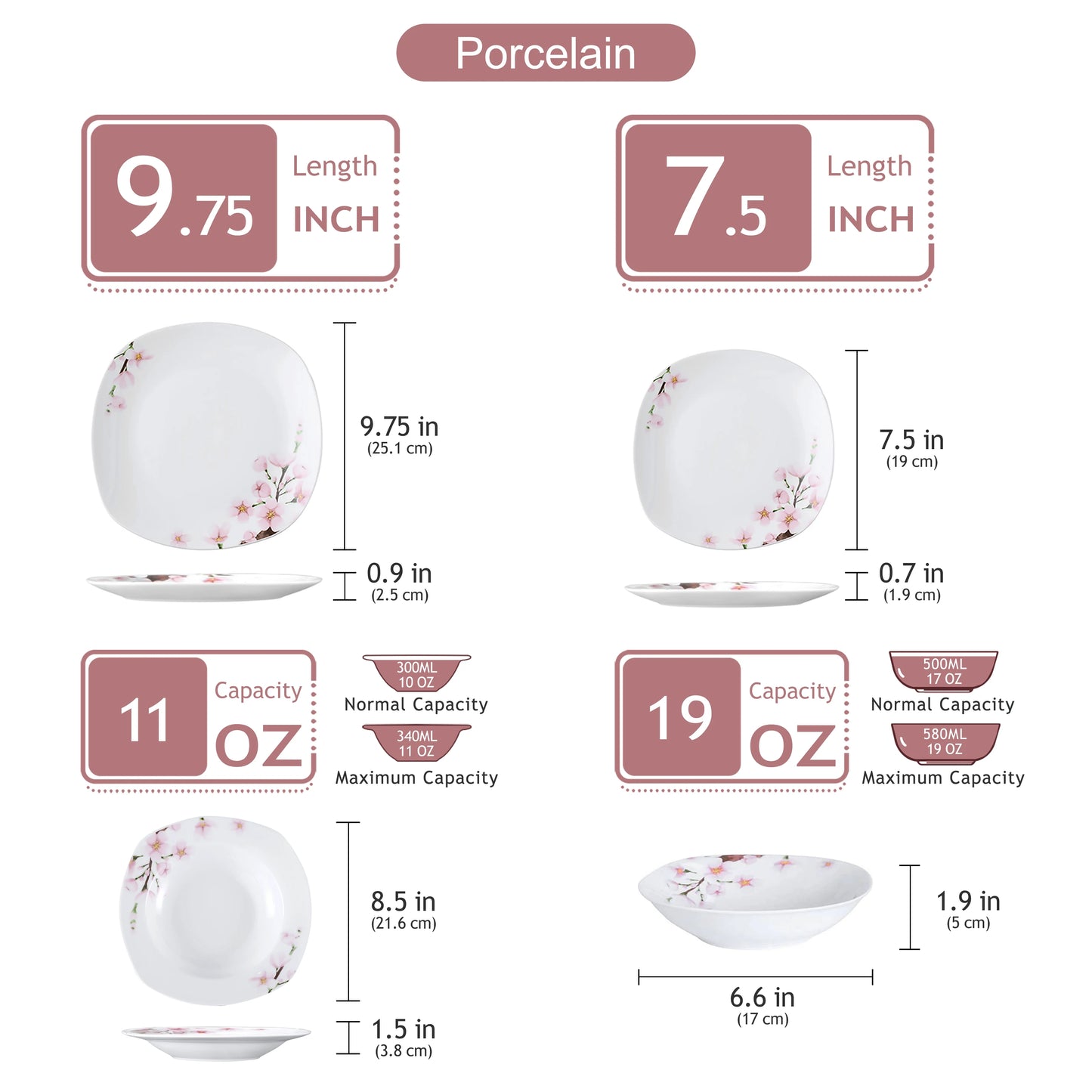 Porcelain Pink Floral Plates Dinner Set