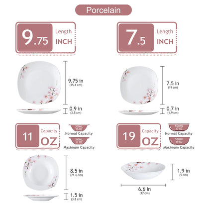Porcelain Pink Floral Plates Dinner Set