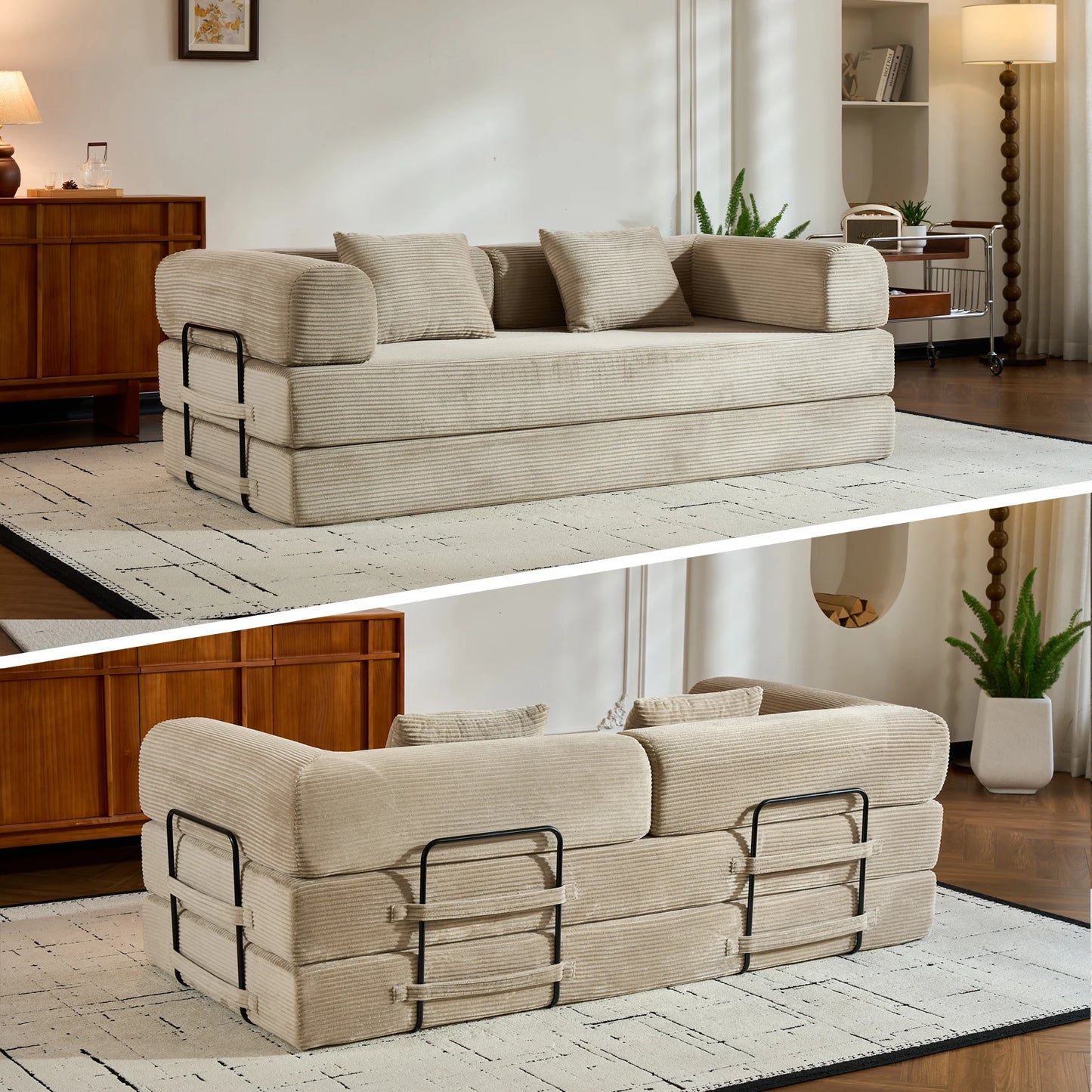 Oversized Corduroy Futon Floor Couch for Small Spaces