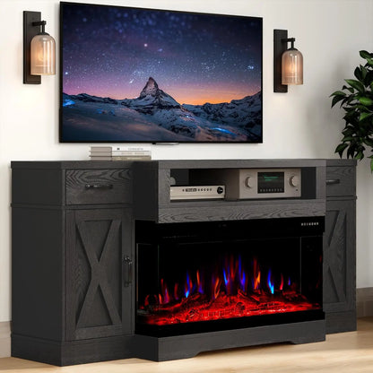 Large Entertainment Center with 36" 3-Sided Electric Fireplace