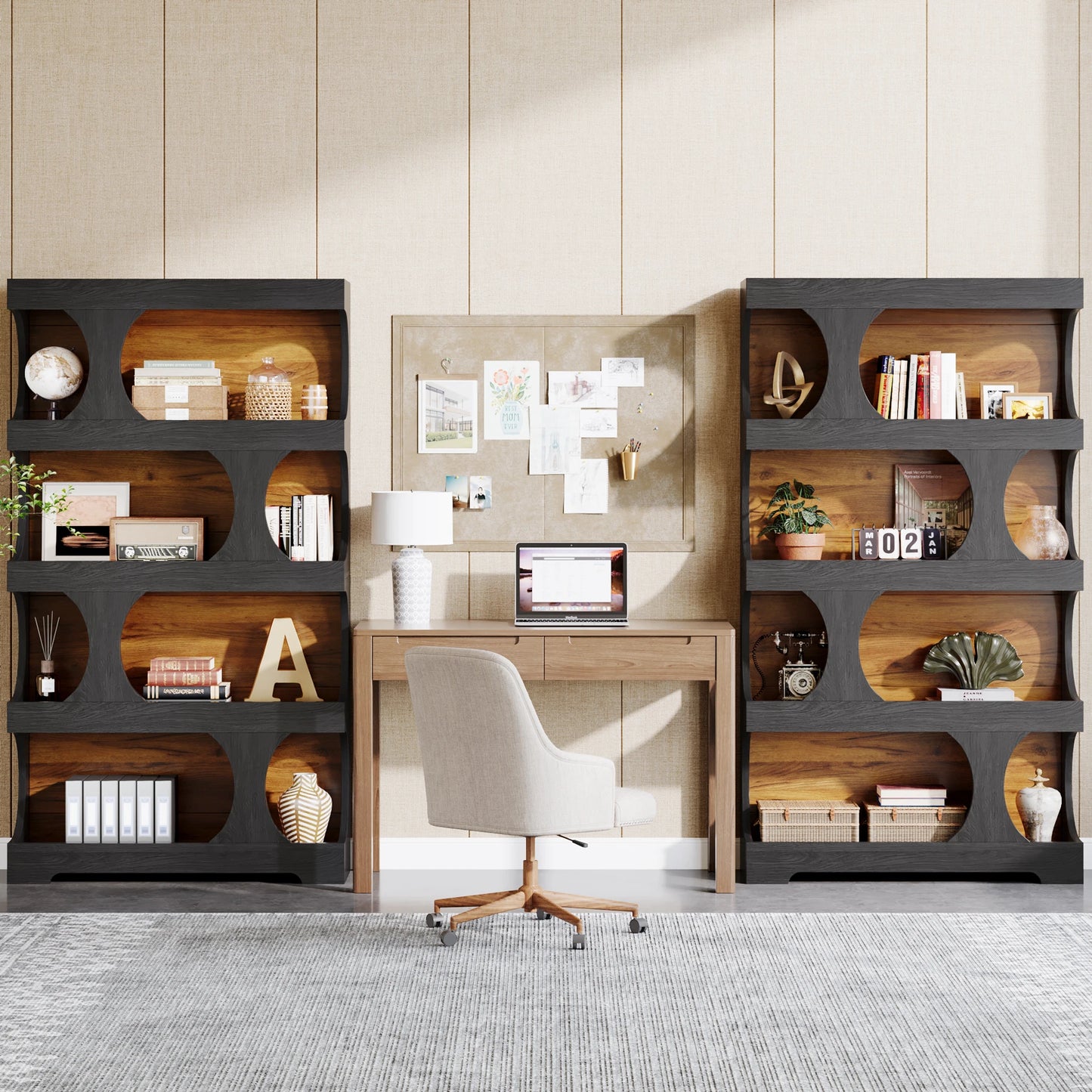 4-Tier Wood Decorative Display & Storage Shelves