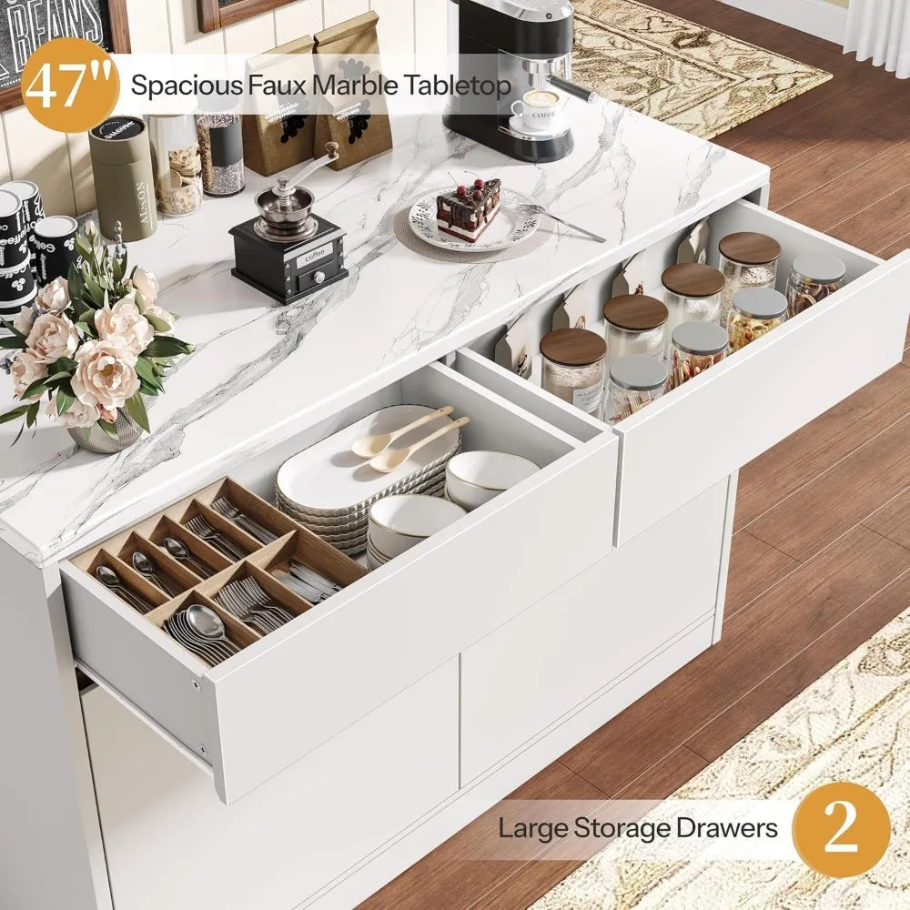 Kitchen Island with 2 Storage Drawers & Adjustable Shelves