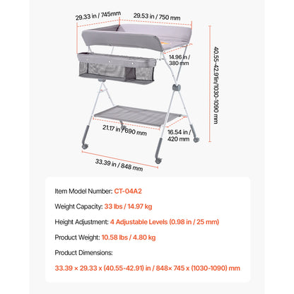 Foldable Diaper Changing Station with 2 Fabric Drawers & Side Basket