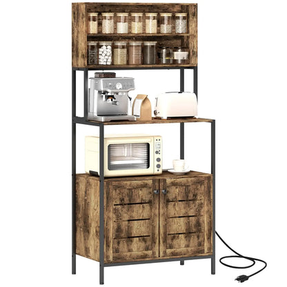 Kitchen Bakers Rack with Power Outlet & Storage Shelves