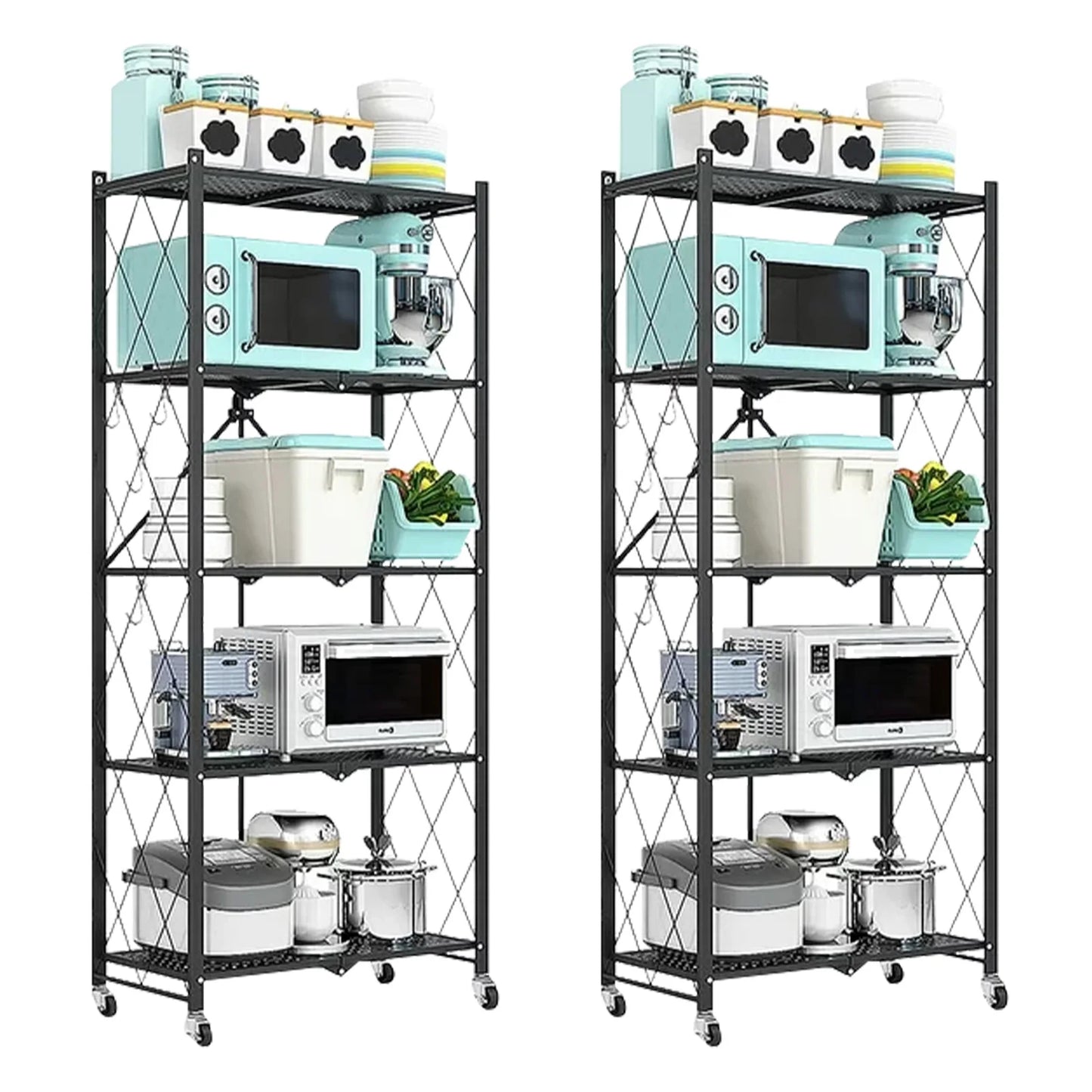Foldable 5 -Tier Metal Storage Shelving Unit with Wheels