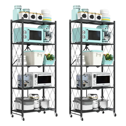 Foldable 5 -Tier Metal Storage Shelving Unit with Wheels