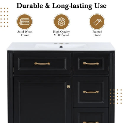 36 Inch Bathroom Vanity with Ceramic Sink & 4 Drawers