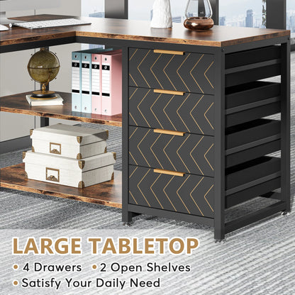 59 inch Corner Desk with Shelves & Storage Drawers