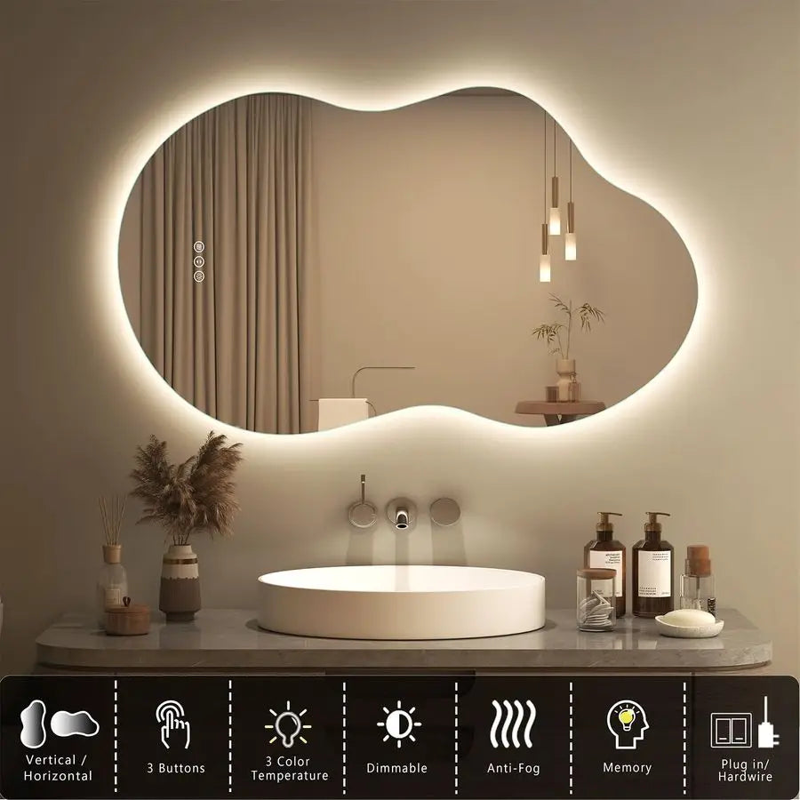 Irregular Backlit Bathroom Mirror with LED Lights 20 x 36