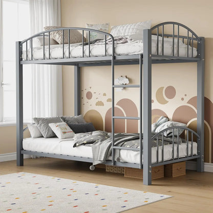 Metal Bunk Beds Twin Over Twin Size with Safety Guardrail & Ladder