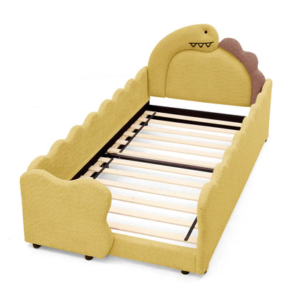 Twin Size Cute Dinosaur-Shaped Kids Bed with Safety Guardrails