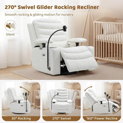 Chenille Swivel Rocking Glider Recliner Nursery Chair