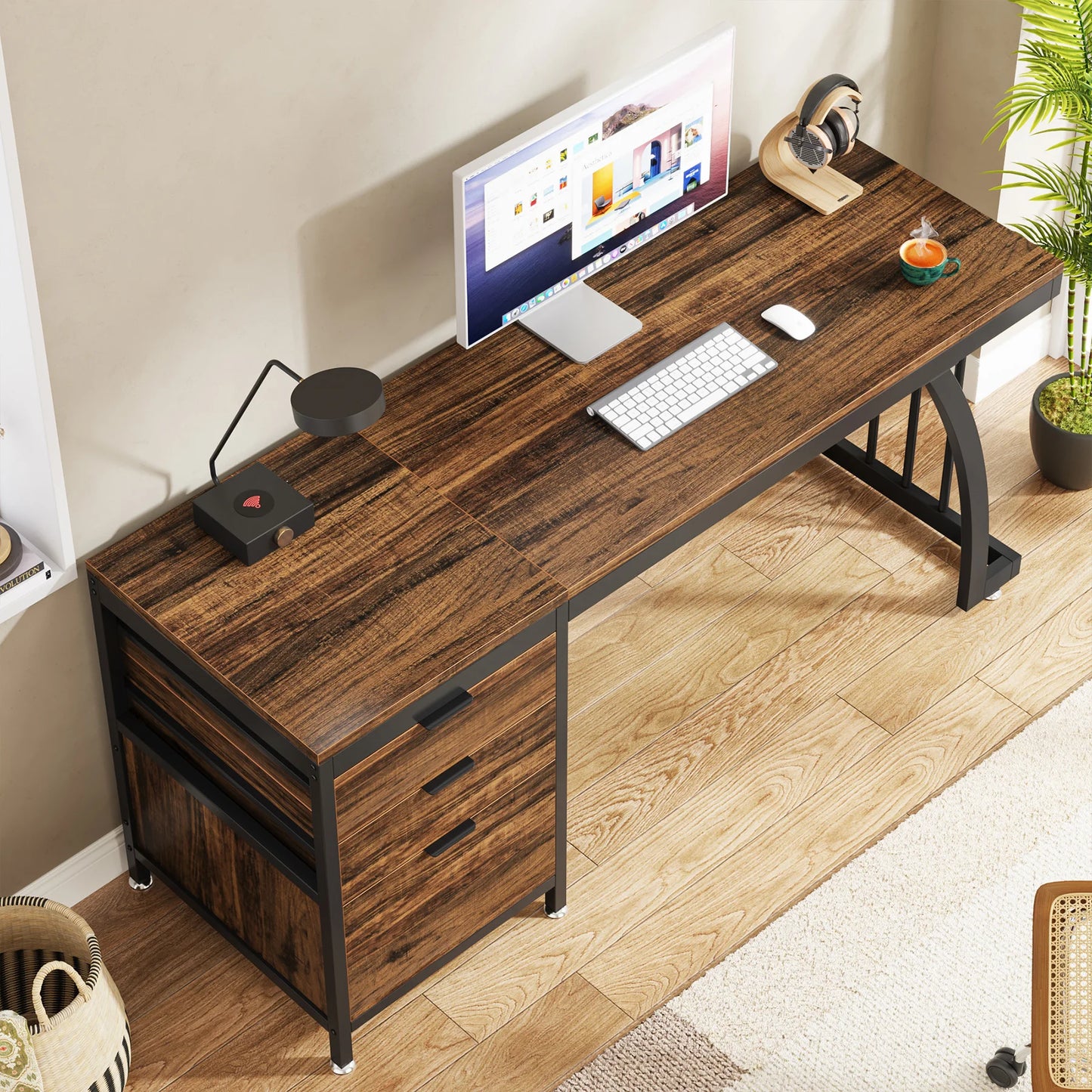 59-Inch PC Desk with 3 Reversible Drawers