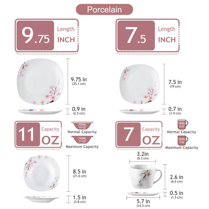Porcelain Pink Floral Plates Dinner Set