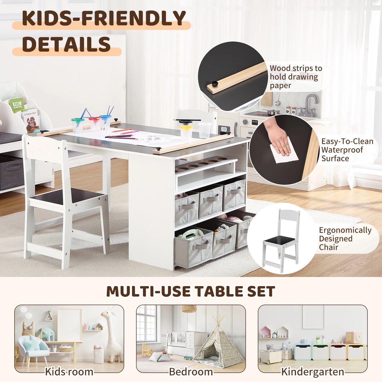 Toddler Craft & Play Wood Activity Table with Storage Bins