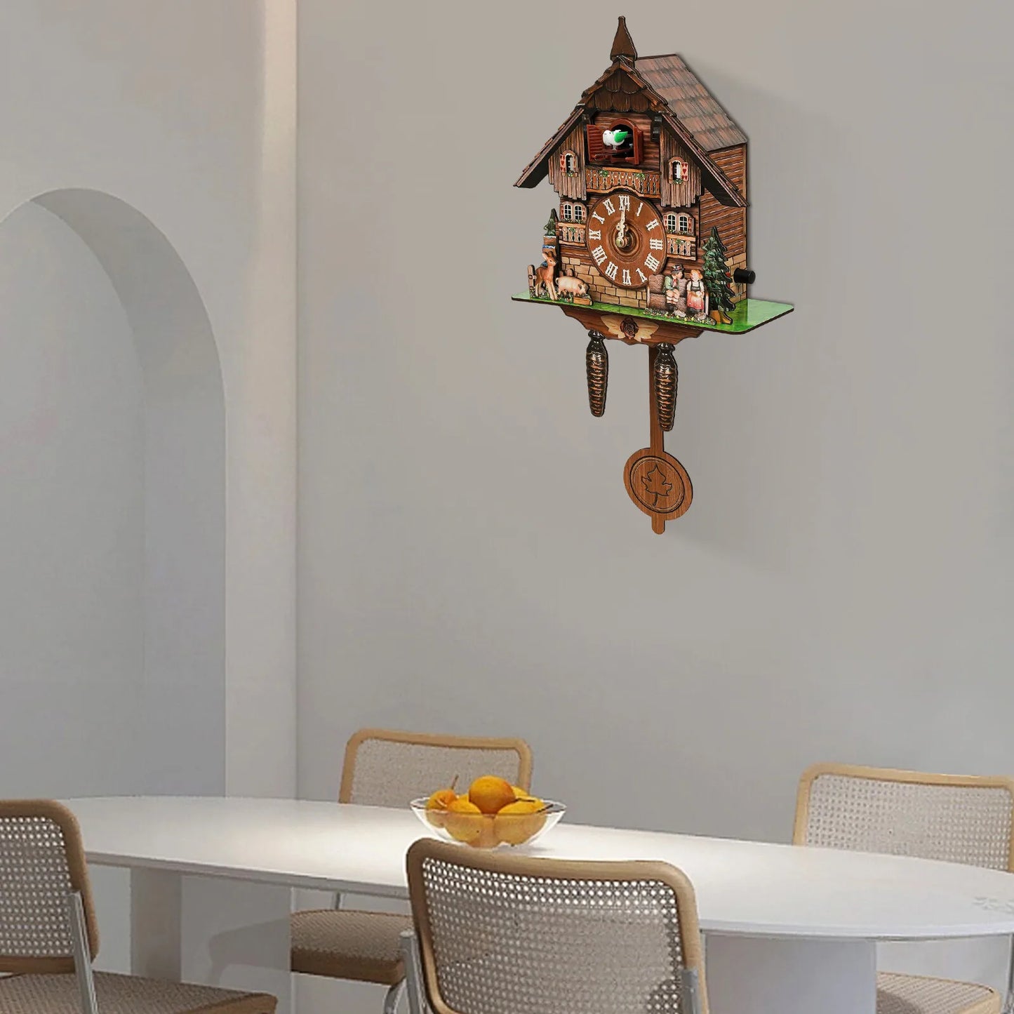 Traditional Antique Chalet Forest House Wall Clock w/ Pendulum