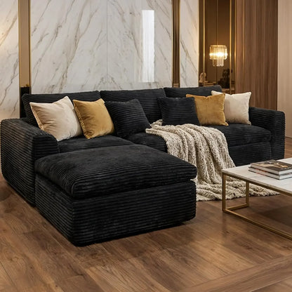 108” Cloud Corduroy Sectional Sofa with Deep Seating Comfort