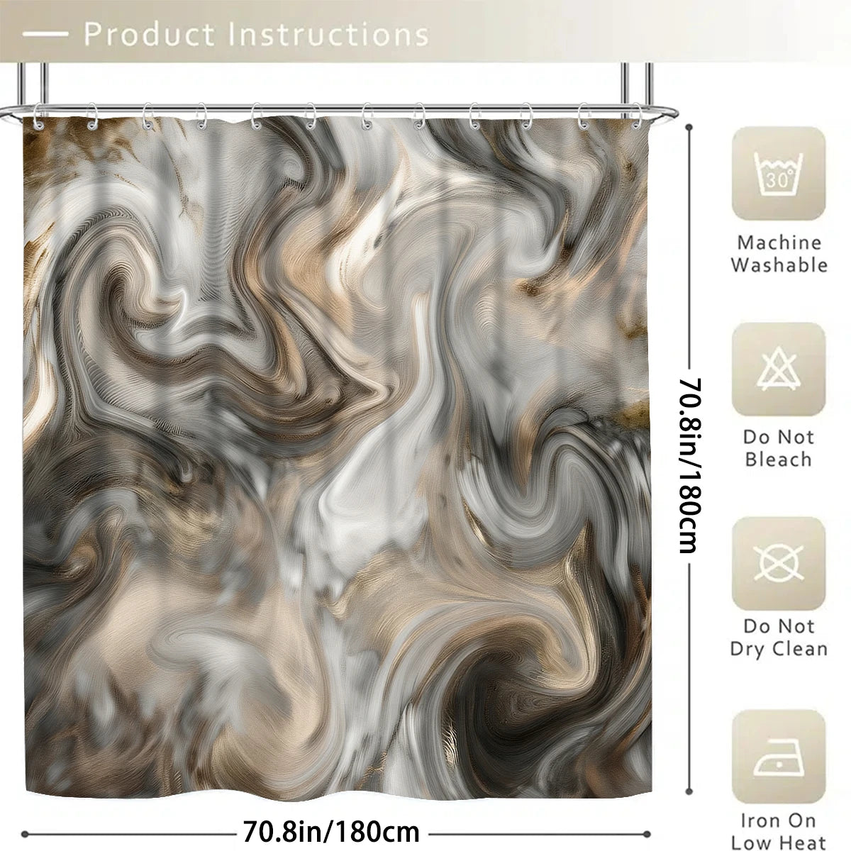 4 Pcs/Set Brown Marble Swirl Shower Curtain Bathroom Set