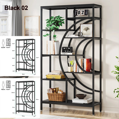 Elegant Geometric 5 Tier Bookshelf with Open Display Shelves