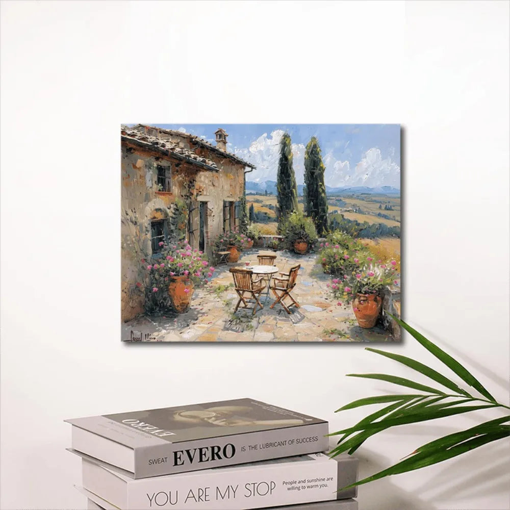 Oil Painting on Tuscan Hill Terrace