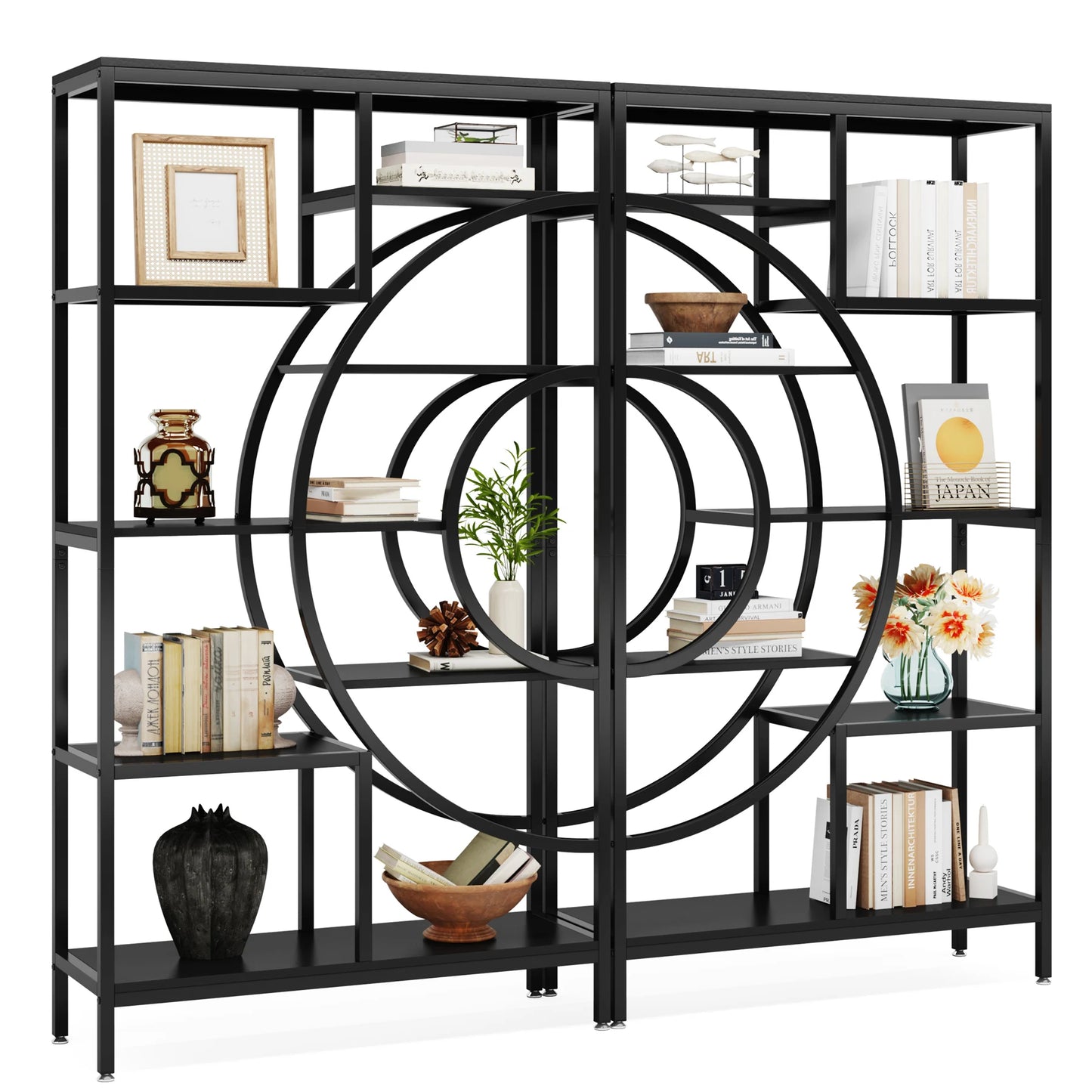 Elegant Geometric 5 Tier Bookshelf with Open Display Shelves