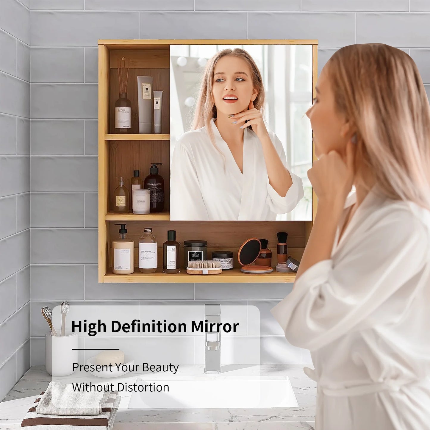 Bamboo Bathroom Medicine Cabinet with Mirror & Shelves