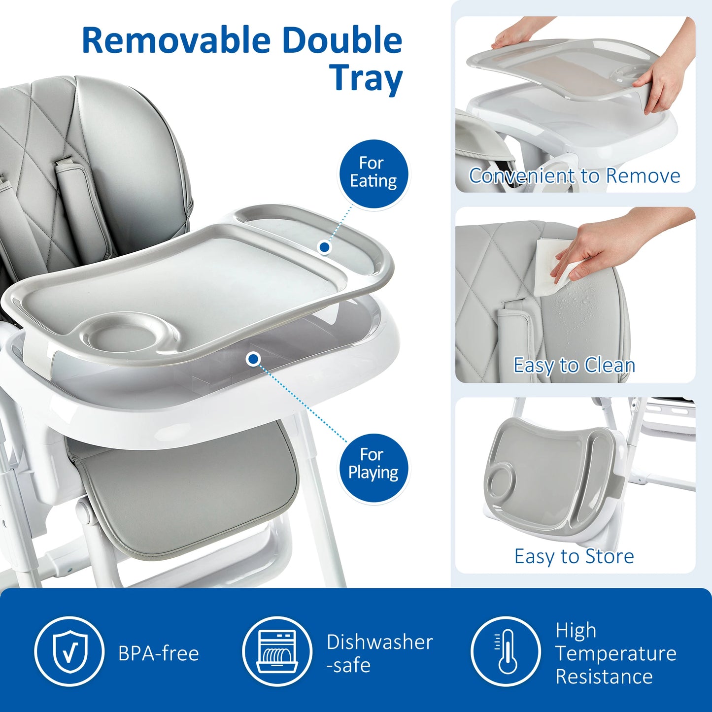 Foldable Infant High Chair with Adjustable Height and Recline