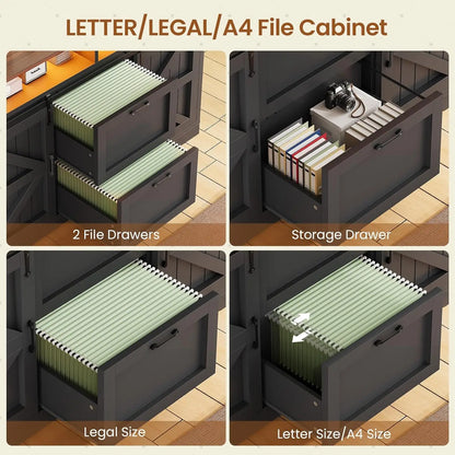 Farmhouse File Cabinet with 2 Drawers for Home Office