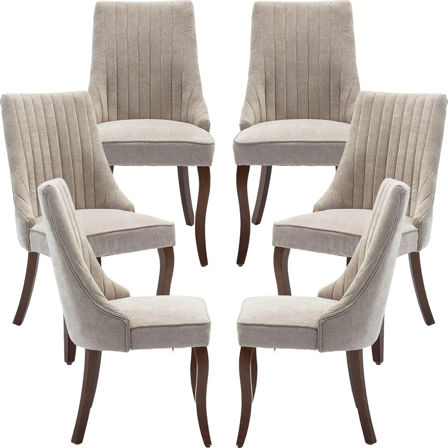Set of 6 Velvet Upholstered Dining Chairs with Wood Legs