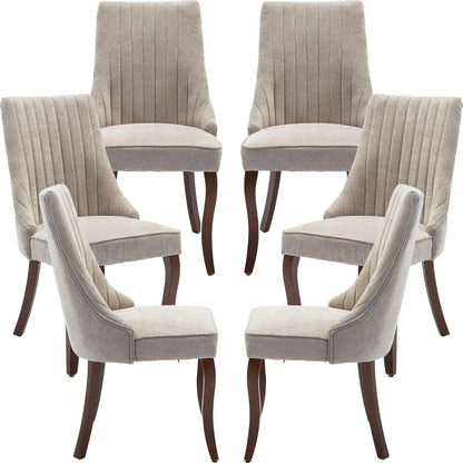 Set of 6 Velvet Upholstered Dining Chairs with Wood Legs