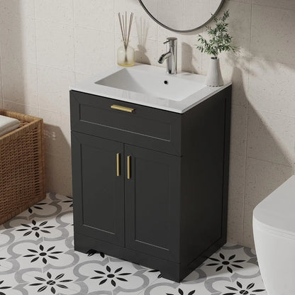 24 Inch Wooden Bathroom Vanity with Ceramic Sink